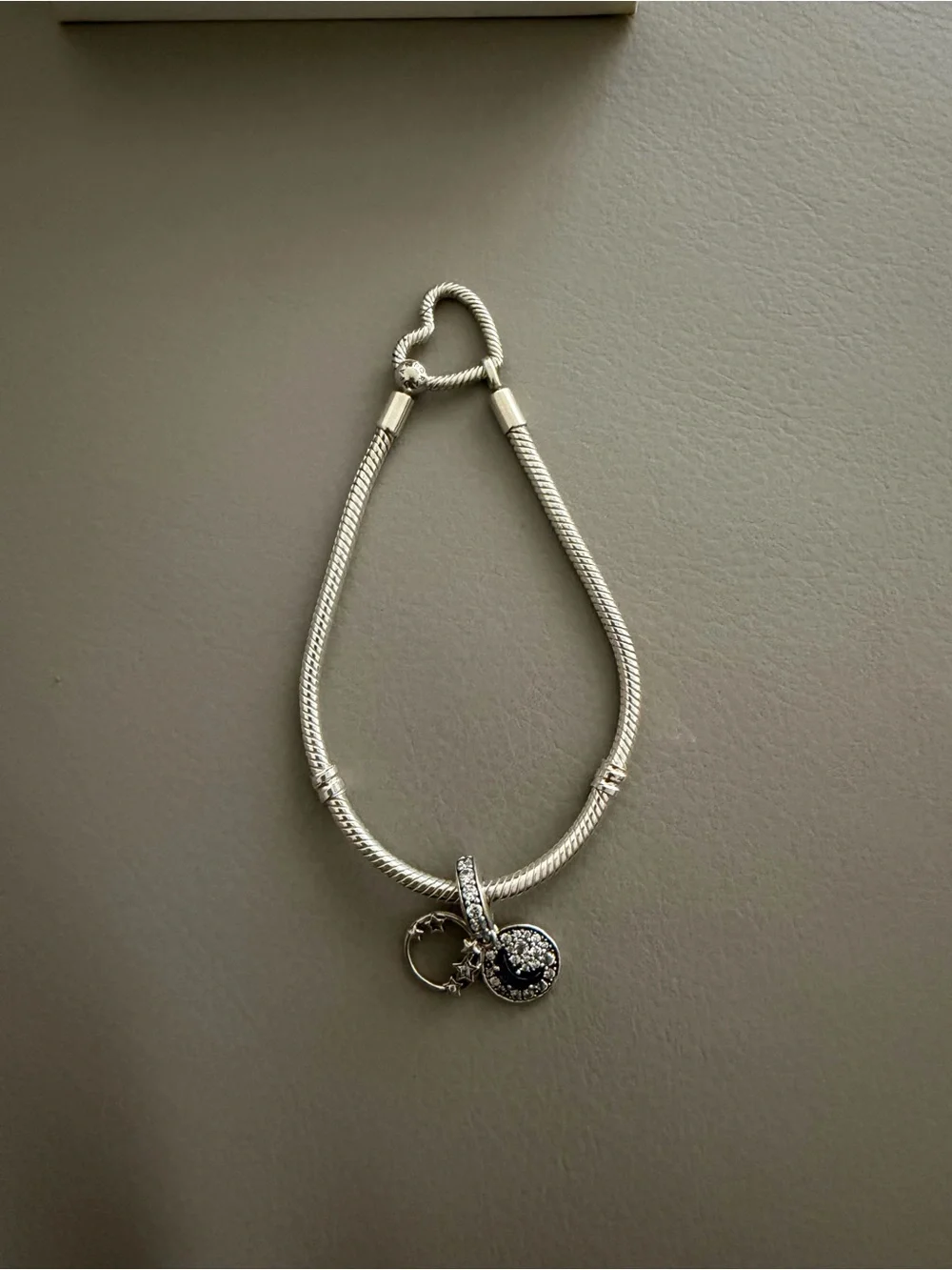 Pandora Silver Heart Clasp Bracelet with Two Dangle Charms